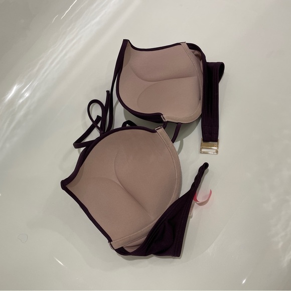 Victoria’s Secret deep purple (eggplant) double push up bikini top with gold - Picture 2 of 4